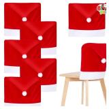 JOYIN 6 Pcs Christmas Chair Covers, Red Hat Chair Slipcovers, Santa Claus Chair Back Covers for Christmas Holiday Festival Decoration, Xmas Decorations Indoor Home Décor