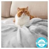 Bedsure GentleSoft Sherpa Fleece Blankets Queen Size for Bed - Thick and Warm Throw for Women and Men, Soft Fuzzy Plush Queen Blanket for Winter, Light Grey, 90x90 Inches
