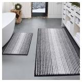 BSICPRO Bathroom Rugs and Mats Sets, 2 Piece Thick Absorbent Chenille Bath Mat Rug Set Non Slip, Soft Shaggy Bath Room Floor Mats for Bathroom, Machine Washable (20\ x 47\in Plus 16\in x 24\in, Black)