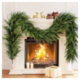 Christmas Garland 9 Ft Realistic Cedar Cypress Pine Greenery Garland Faux Christmas Garland Decorations for Mantle, Fireplace, Table, Stairs, Doors, Porch, Indoor Outdoor Christmas Decorations