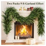 Christmas Garland 9 Ft Realistic Cedar Cypress Pine Greenery Garland Faux Christmas Garland Decorations for Mantle, Fireplace, Table, Stairs, Doors, Porch, Indoor Outdoor Christmas Decorations