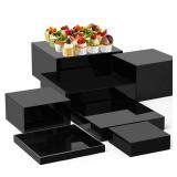 Leinuosen 7 Pcs Large Buffet Risers Set 6\ to 12\in Acrylic Display Box Catering Dessert Table Riser Food Display Decorative Stand with Hollow Bottom for Catering Supplies(Black, Square)in