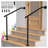2 Pack Hand Rails for Outdoor Steps 2-3 Step Deck Railing Kit Wall Floor Mounted Wrought Iron Handrails Deck Rail Kit Exterior Hand Railings for Seniors Indoor Stairs Porch Railing