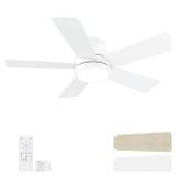POCHFAN 42 Inch White Ceiling Fans with Lights and Remote, LED Low Profile Flush Mount Ceiling Fan for Bedroom, Living Room, Patio, Quiet DC Motor, 5 Blades