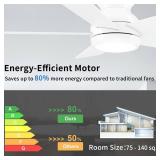 POCHFAN 42 Inch White Ceiling Fans with Lights and Remote, LED Low Profile Flush Mount Ceiling Fan for Bedroom, Living Room, Patio, Quiet DC Motor, 5 Blades