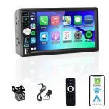 Hengweili Double Din Car Stereo Bluetooth Compatible with Wireless Apple CarPlayAndroid Auto 7 Touchscreen AMFM Radio Type-C USB (2.1A Fast Charge) Backup Camera