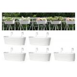 Dahey 5 Pcs Metal Iron Hanging Flower Pots for Railing Fence 15.7 Inch Hanging Bucket Pots Countryside Style Window Flower Plant Holder with Detachable Hooks for Garden Yard Home Decor, White