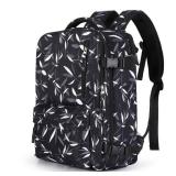 WONHOX Large Travel Backpack Women, Carry On Backpack,Hiking Backpack Waterproof Outdoor Sports Rucksack Casual Daypack Fit 14 Inch Laptop with USB Charging Port Shoes Compartment, Leaves Black