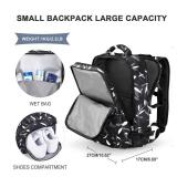 WONHOX Large Travel Backpack Women, Carry On Backpack,Hiking Backpack Waterproof Outdoor Sports Rucksack Casual Daypack Fit 14 Inch Laptop with USB Charging Port Shoes Compartment, Leaves Black