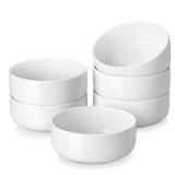 MALACASA 24 OZ Cereal Bowls, Porcelain Soup Oatmeal Bowls Set of 6, Kitchen Ceramic Serving Bowl, Dishwasher Microwave Oven Safe, White, Series LUNA