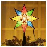 Brizled Christmas Star Tree Topper, 8\ Lighted Double-Sided Christmas Tree Topper, 8-Point Multi Color Xmas Tree Topper with 10 Warm Lights, 120V UL Certified Tree Star for Christmas Tree Party Homein
