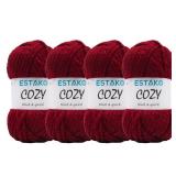 Estako Cozy Thick and Quick Yarn (4 Skeins Pack) 20percent Wool 80percent Acrylic Soft Super Bulky Weight number6 Knitting and Crocheting Yarn (4 x 3.52 Oz)  (4 x 65 Yrds) (53075 - Dark Red)