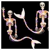 2 Pack Halloween Decorations Skeleton with Light, Halloween IndoorOutdoor Decor, Hanging Realistic Movable Posable Joints Skeleton Graveyard Decorations