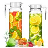 2 Pcs Plastic Pitcher with Lid, 37 oz Clear Acrylic Pitcher, Unbreakable Juice Pitchers for Fridge, Heat-Resistant Plastic Water Pitchers for Tea, Sangria, Lemonade, Juice, Milk, Stripe