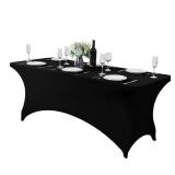 Hezuzo Spandex Table Cover for 6Ft or 4fT or 8ft Table Universal Fitted Stretch Tablecloth for Party, Banquet, Wedding and Events-Black