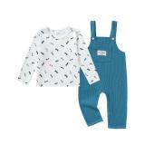 ZOEREA Toddler Baby Boys Clothes Outfit Long Sleeve T-Shirt and Romper Set Cute Jumpsuit Overalls Solid Color Blue 6-12 Months