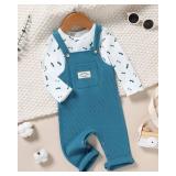 ZOEREA Toddler Baby Boys Clothes Outfit Long Sleeve T-Shirt and Romper Set Cute Jumpsuit Overalls Solid Color Blue 6-12 Months