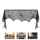 Comtraker Halloween Fireplace Mantle Decorations, Black Lace Spiderweb Fireplace Mantel Scarf Cover Garland for Festive Party Supplies Decor 18 x 98 inch (Black)