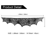 Comtraker Halloween Fireplace Mantle Decorations, Black Lace Spiderweb Fireplace Mantel Scarf Cover Garland for Festive Party Supplies Decor 18 x 98 inch (Black)