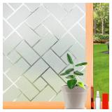 Frosted Glass Window Film Sun Blocking Window Tinting Film for Home, Static Clings Removable Frosting Bathroom Door Window Covering, 17.5 inch x 78.74 inch, White-Grid
