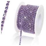 Rytenz 10 Yards 3 MM Rhinestone Chain Trim Crystal Rhinestone Close Chain Trim for Sewing Crafts, DIY Decoration, Jewelry, Clothing, Shoes (Purple)