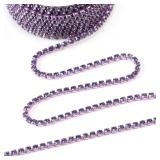 Rytenz 10 Yards 3 MM Rhinestone Chain Trim Crystal Rhinestone Close Chain Trim for Sewing Crafts, DIY Decoration, Jewelry, Clothing, Shoes (Purple)
