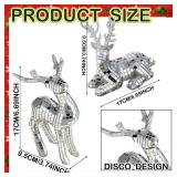 Weysat 2 Pcs Christmas Disco Reindeer Figurines Decor Xmas Elk Tabletop Centerpieces Decorations Mini Glitter Mirror Disco Standing Sitting Reindeer for Christmas Indoor Shelf Mantel Table Supplies