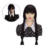 FVCENT 26\ Long Black Braided Wigs for Women Girls Wednesday Costume Wig with bangs for Halloween Party Costume (Adult)in