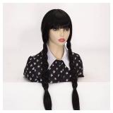 FVCENT 26\ Long Black Braided Wigs for Women Girls Wednesday Costume Wig with bangs for Halloween Party Costume (Adult)in