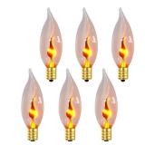 Hompavo Christmas Decorations, Upgraded Flame Light Bulbs, E12 Candelabra Small Base, Clear Glass Flickering Fire Bulb for Halloween Party Porch Indoor and Outdoor Home Decoration, 6 Pack
