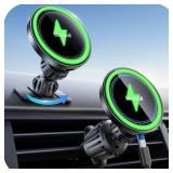 Lamicall 15W for MagSafe Car Mount Charger - 20X Strong Magnets Wireless Car Phone Holder Charger, Magnetic Phone Holders for Car Vent Dash Gift Accessories for Women Men for iPhone 17 Pro Max Black