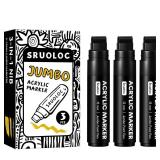 SRUOLOC 3 Jumbo Permanent Markers Black, 15mm Thick Wide Tip, Large Acrylic Paint Markers for Rock Painting, Poster, Stone, Ceramic, Glass, Wood, Canvas