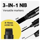 SRUOLOC 3 Jumbo Permanent Markers Black, 15mm Thick Wide Tip, Large Acrylic Paint Markers for Rock Painting, Poster, Stone, Ceramic, Glass, Wood, Canvas