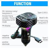 Bluetooth 5.3 FM Transmitter for Car, Bluetooth Car Adapter with Type-C PD(30W) Charger Port and Cable, QC3.0 USB Port, Wireless FM Radio Transmitter, Support Handsfree Calling, Backlit,U Disk, Black