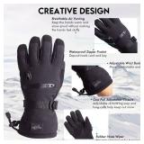 CAMYOD Men Waterproof Skiing Snowboarding Gloves with Zipper Pocket, Air Vent, Separated Liner Gloves-2 Pairs Set(2-Pair,L)