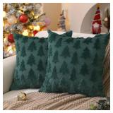 DFXSZ Christmas Tree Pillow Covers 22x22 inch Set of 2 Christmas Decoration Green Soft Plush Faux Fur Jacquard Throw Pillows for Bedroom Sofa Holiday Festivals Winter Home Decor PTK006A22