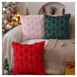 DFXSZ Christmas Tree Pillow Covers 22x22 inch Set of 2 Christmas Decoration Green Soft Plush Faux Fur Jacquard Throw Pillows for Bedroom Sofa Holiday Festivals Winter Home Decor PTK006A22