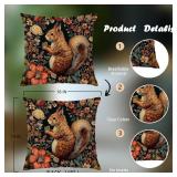 BUJSP Vintage Dark Floral Squirrel Pillow Covers 18x18 Double-Sided, Dark Cottagecore Decor, Rustic Botanical Squirrel Wildlife Decorative Throw Pillow Covers for Home Bedroom Living Room