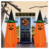 Halloween Hanging Decorations Outdoor Outside - 2 Pack Halloween Hanging Pumpkin Decorations Decor Pumpkin Ghost Orange Cute Pumpkin Decorations Decor for Kids Outdoor Outside Garden Tree