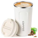 Smilatte 17oz (510ml) Vacuum Insulated Coffee Travel Mug, Leak proof Double Wall Stainless Steel Reusable Cup with Lid, Thermal Tumbler for Hot and Cold Drinks, Matte Texture White