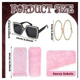 Ramede 6 Pcs Halloween Reality TV Couple Costume Accessories Include Novelty Hair Hats Gold Necklace Oversize Sunglasses Fur Leg Warmers and Earring for Women Men Nightclub Cosplay Party Outfits