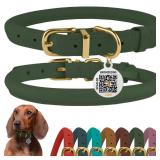 BronzeDog Rolled Leather Dog Collar with QR ID Tag, Adjustable Soft Round Collars for Small Medium Large Dogs Puppy (11\ - 14 12\in Neck Size, Emerald Green)in