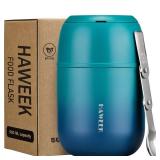 HAWEEK Insulated Soup Thermo 17oz - Stainless Steel Vacuum Lunch Box for Adults, Kids Leakproof Hot Food Container with Handle Folding Spoon (School Office Outdoor)