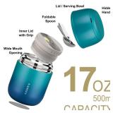 HAWEEK Insulated Soup Thermo 17oz - Stainless Steel Vacuum Lunch Box for Adults, Kids Leakproof Hot Food Container with Handle Folding Spoon (School Office Outdoor)