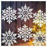 6pcs Large White Snowflakes Ornaments 12 Big Plastic Glitter Snowflake for Winter Indoor Outdoor Christmas Tree Window Room Decorations Giant Craft Snowflakes