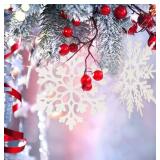 6pcs Large White Snowflakes Ornaments 12 Big Plastic Glitter Snowflake for Winter Indoor Outdoor Christmas Tree Window Room Decorations Giant Craft Snowflakes