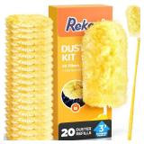 Heavy Duty Duster Refill Kit for Swiffer Duster with 3 ft Extension Pole and 20 Count Refills, 4X Microfibers Multisurface Dusters for Cleaning Home, Celling Fan, Blinds, Vent and Shelves