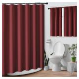 Culudea Burgundy Waffle Textured Cloth Shower Curtain Set, Modern Solid Bathroom Window Waterproof Shower Curtains for Bathroom Decor