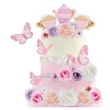 Teenyyou 33 Pieces Tea Party Cake Toppers Flower Butterfly Teapot Teacup Floral Birthday Cake Decorations for Wedding Baby Shower Princess Tea Party Supplies