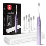 Oclean Electric Toothbrush for Adults, 150 Days Battery Life Electric Toothbrush, USB Rechargeable Sonic Travel Toothbrush with 6 Brush Heads and Travel Case, 5 Modes and Smart Timer, Purple